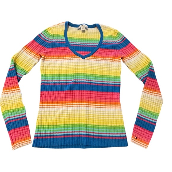 2004 Vintage Tommy Hilfiger Rainbow Striped Sweater size Small - Picture 1 of 8